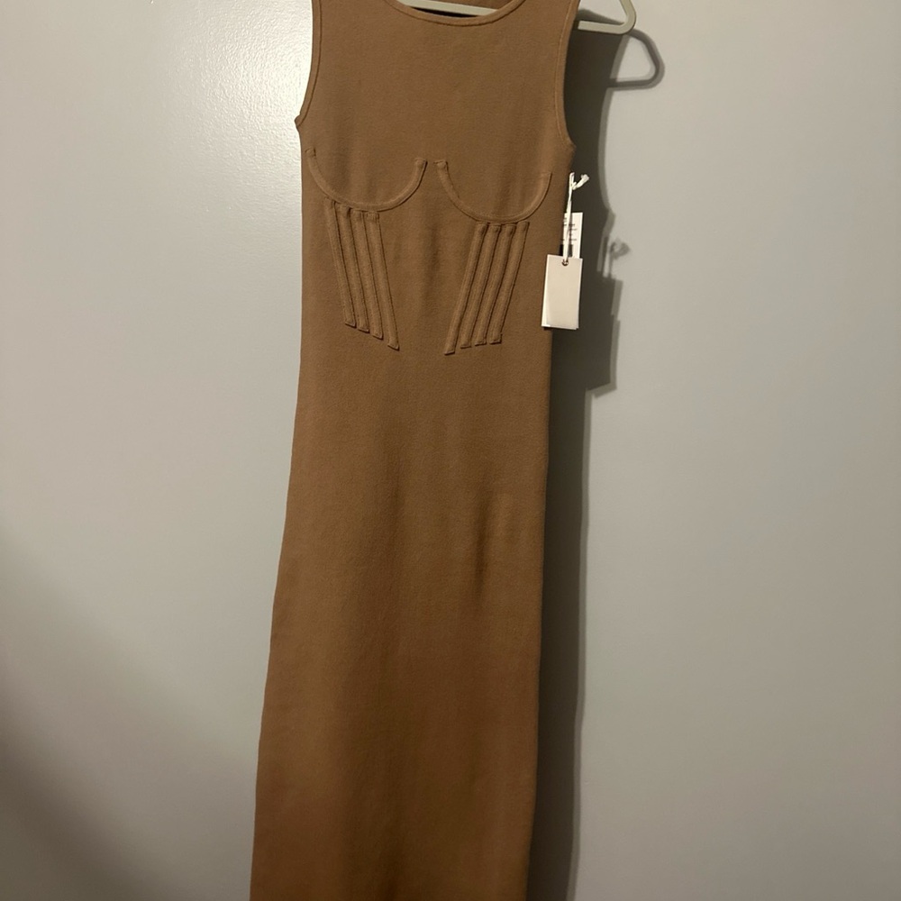 Brand New With Tags Good American Corset Waist Dress In Tan.